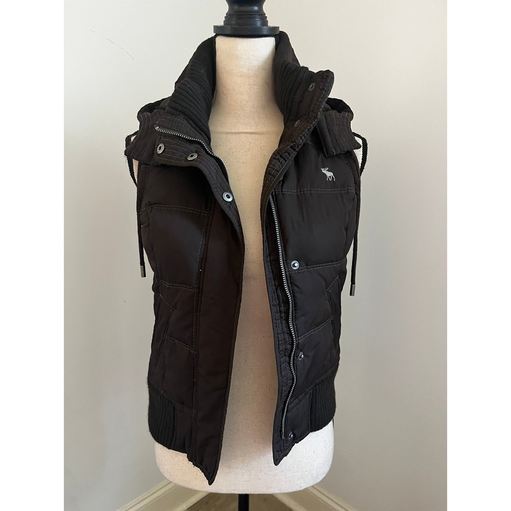Dark Brown Puffer Vest Small Y2K Abercrombie & Fitch A&F Preppy Utility Gorpcore